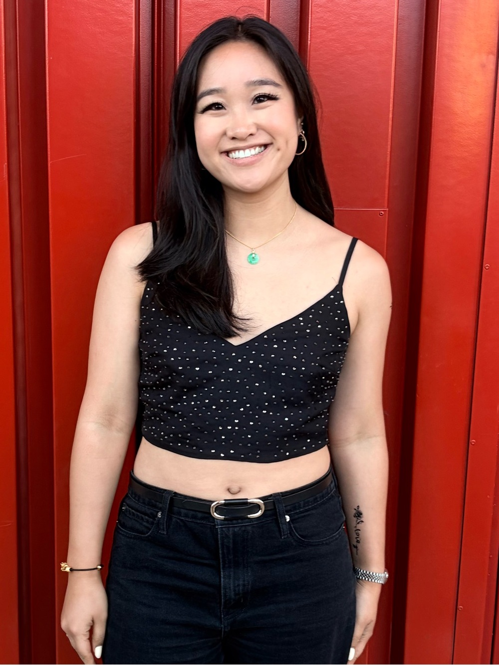 Zara Black Studded V-Neck Camisole Top